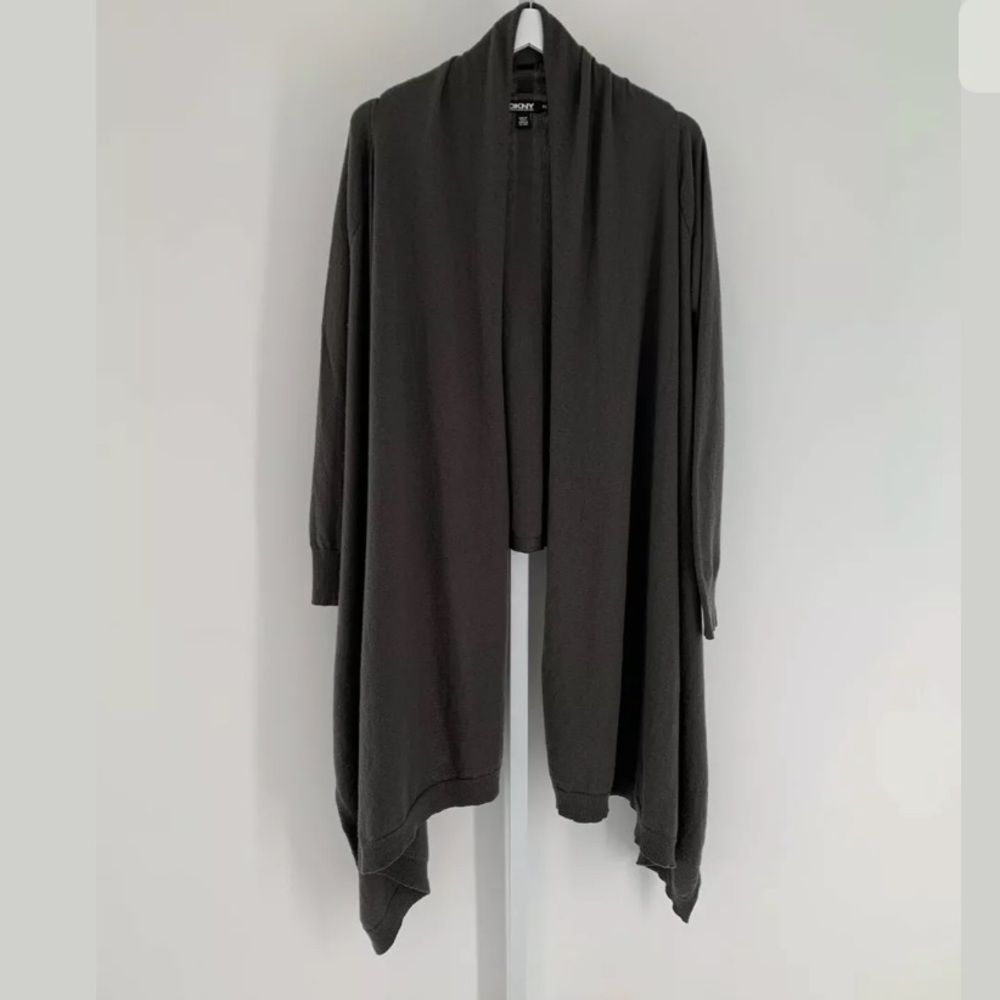 DKNY GRAY TONE CASHMERE WRAP CARDIGAN SWEATER P/S
